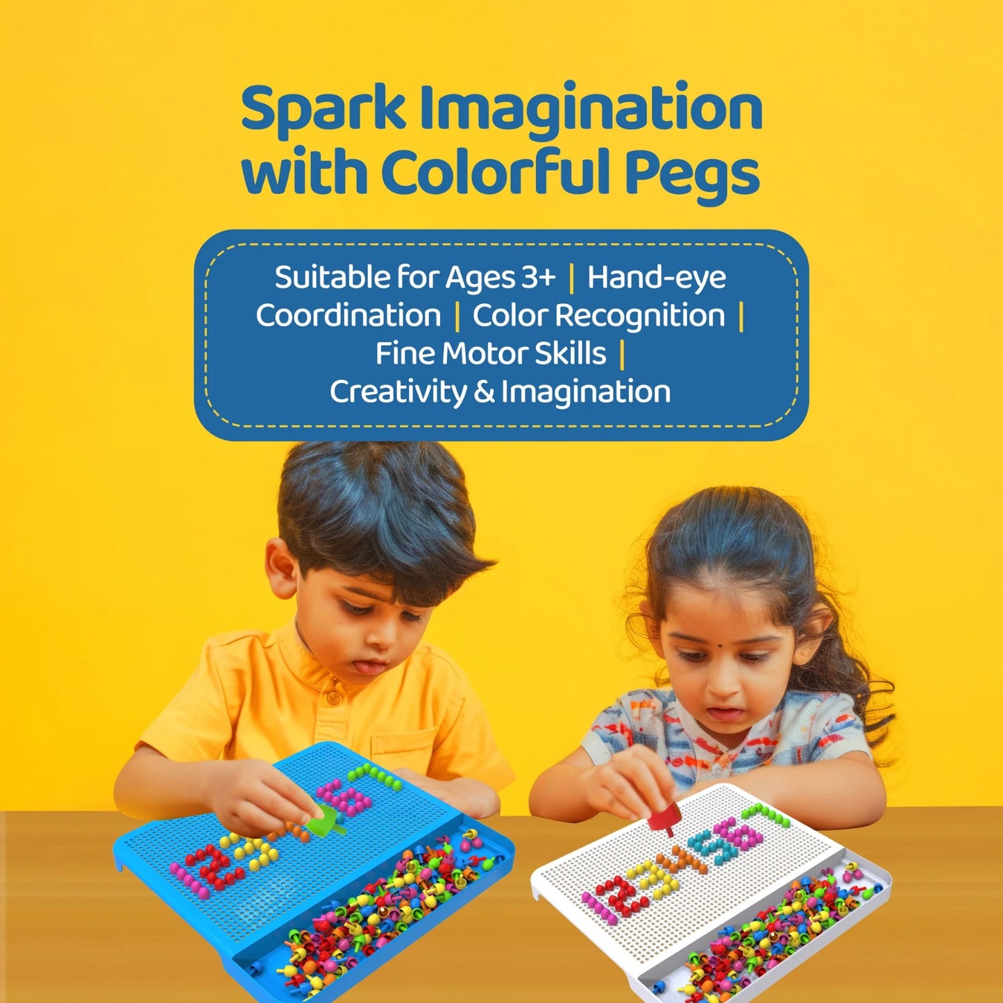Creative Learning Combo – Mushroom Nails Peg Board + Alpha Numeric Puzzle Educational Toys